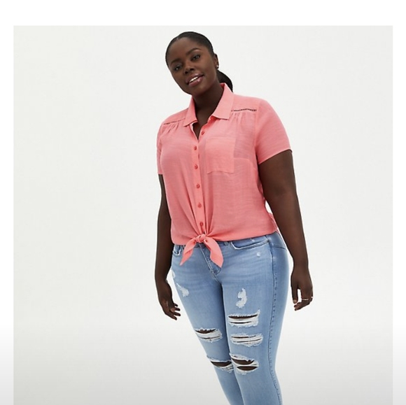 Torrid button front blouse - gauze coral pink, size 3. - Picture 3 of 4